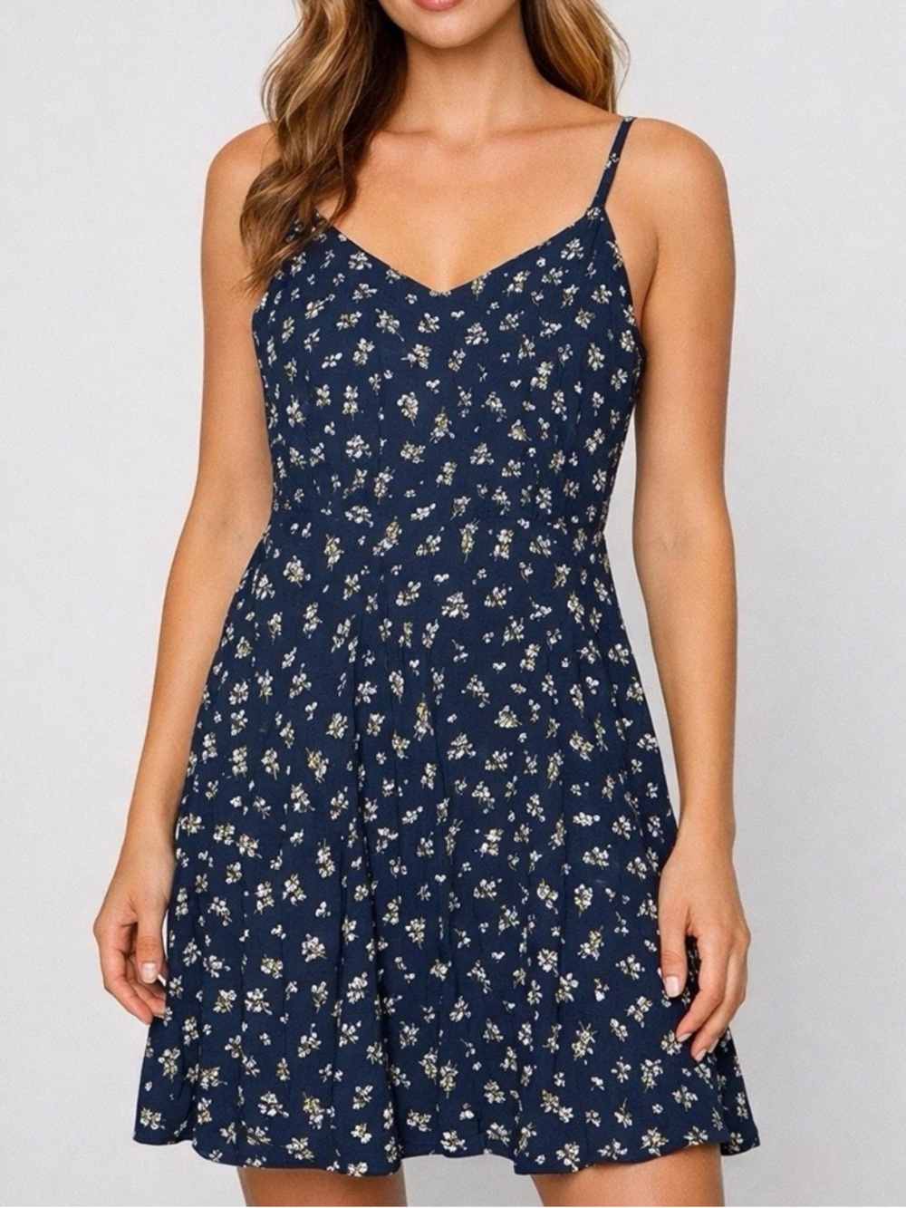 Floral Navy Spaghetti-Strap Sundress